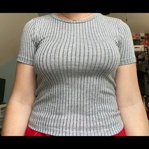 grey shirt with stripes